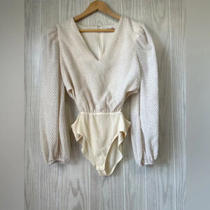 Jealous Tomato Long Puff Sleeve Sparkle Bodysuit Size Large EUC